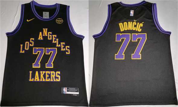 Men%27s Los Angeles Lakers #77 Luka Doncic Black 2025 Stitched Jersey